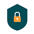 Shield icon featuring a locked padlock, conveying security and protection.