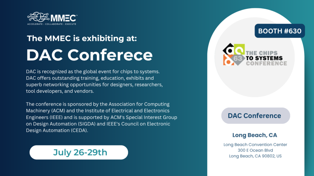 MMEC banner announcing exhibition at the DAC Conference with Booth #630 and logo on the right.